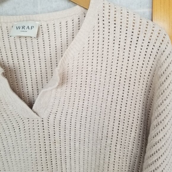 WRAP London Sweater Linen Cotton Blend Batwing Short Sleeve Split Neck US 12 - Picture 2 of 8